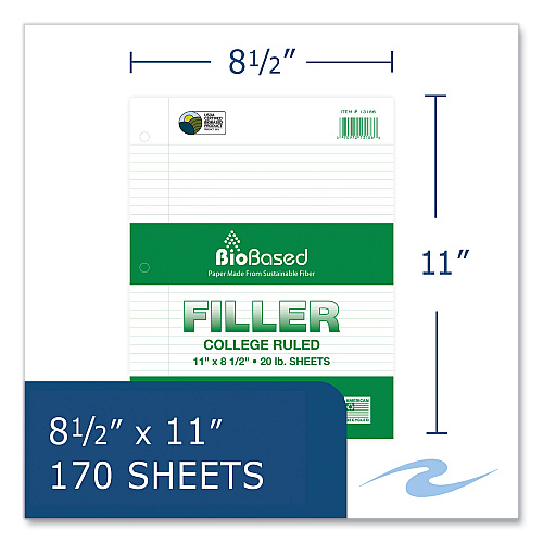 Roaring Spring Filler Paper, 3-Hole, 8.5 x 11, College Rule, 170 Sheets/Pack, 12 Packs/Carton (13186CS)