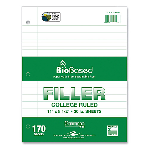 Roaring Spring Filler Paper, 3-Hole, 8.5 x 11, College Rule, 170 Sheets/Pack, 12 Packs/Carton (13186CS)