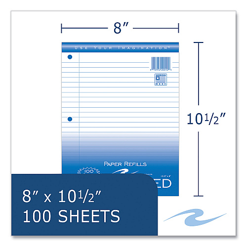 Roaring Spring Loose Leaf Paper, 8 x 10.5, 3-Hole Punched, Wide Rule, White, 100 Sheets/Pack, 48 Packs/Carton (20010CS)