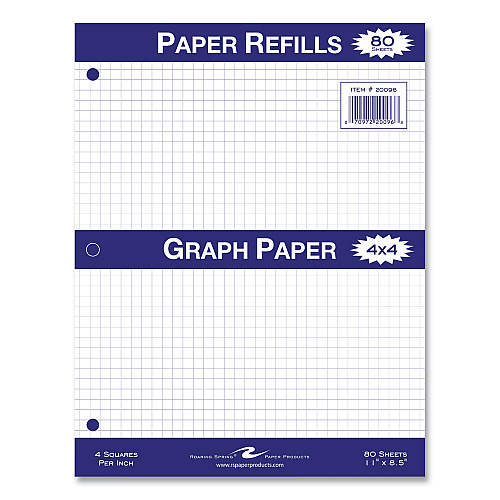 Roaring Spring Graph Filler Paper, 3-Hole, 8.5 x 11, Quadrille: 4 sq/in, 80 Sheets/Pack, 24 Packs/Carton (20096CS)