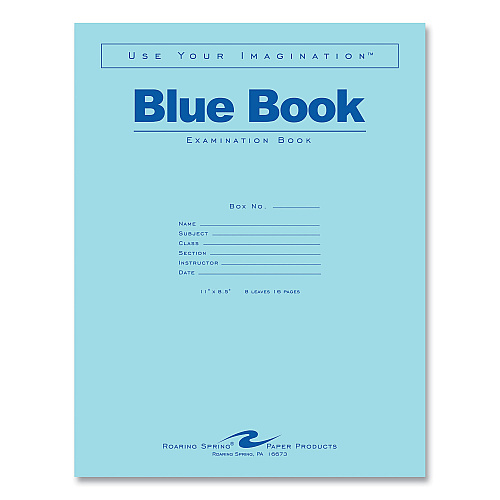 Roaring Spring Examination Blue Books, Wide/Legal Rule, Blue Cover, (8) 11 x 8.5 Sheets, 500/Carton (77517CS)