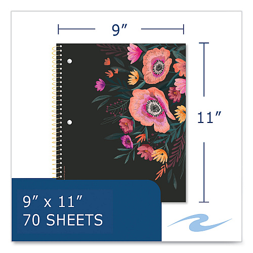 Roaring Spring Studio Series Notebook, 1-Subject, College Rule, Assorted Cover Set 3, (70) 11 x 9 Sheets, 24/Carton (11323CS)