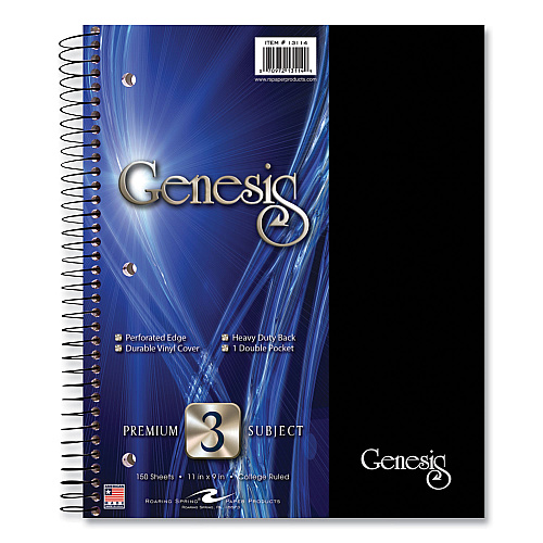 Roaring Spring Genesis Notebook, 3-Subject, Medium/College Rule, Randomly Assorted Cover Color, (150) 11 x 9 Sheets, 12/Carton (13114CS)