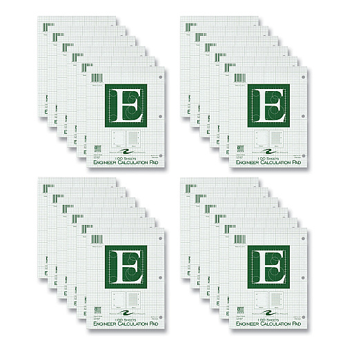 Roaring Spring Engineer Pad, (0.5" Margins), Quad Rule (5 sq/in, 1 sq/in) 100 Light Green 8.5 x 11 Sheets/Pad, 24/Carton (95382CS)
