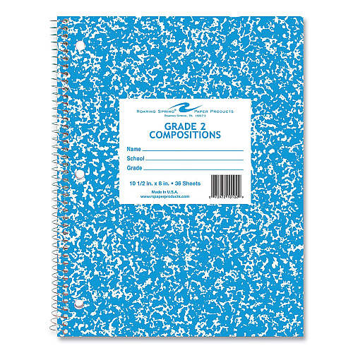Roaring Spring Wirebound Notebook, Grade 2 Manuscript Format, Blue Marble Cover, (36) 10.5 x 8 Sheets, 48/Carton (10102CS)