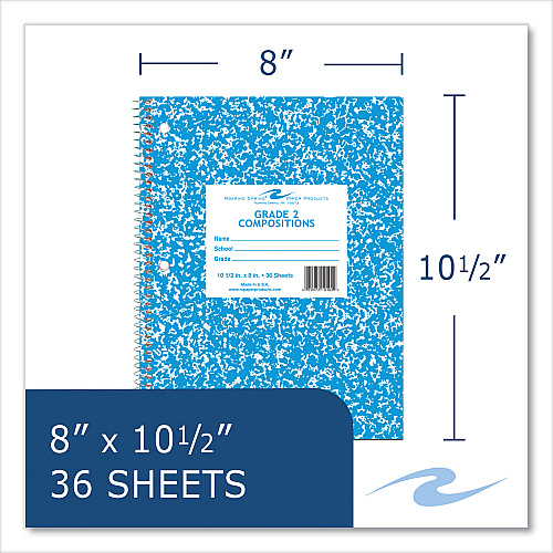 Roaring Spring Wirebound Notebook, Grade 2 Manuscript Format, Blue Marble Cover, (36) 10.5 x 8 Sheets, 48/Carton (10102CS)