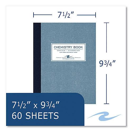 Roaring Spring Lab and Science Chemistry Notebook, Narrow Rule, Blue Cover, (60) 9.25 x 7.5 Sheets, 24/Carton (77571CS)