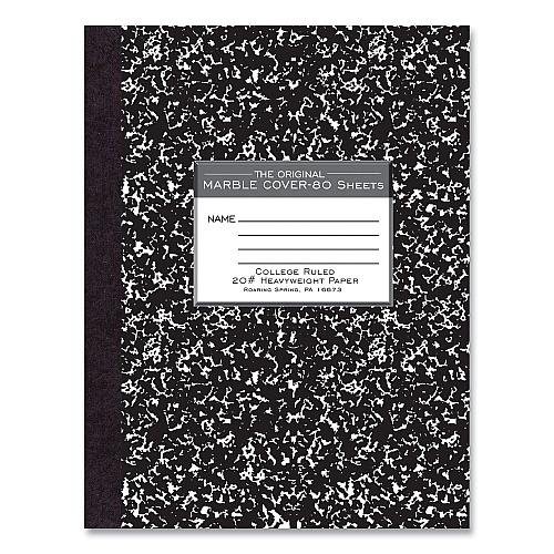 Roaring Spring Hardcover Composition Book, Med/College Rule, Black Marble Cover, (80) 10.25 x 7.88 Sheets, 24/Carton (77461CS)