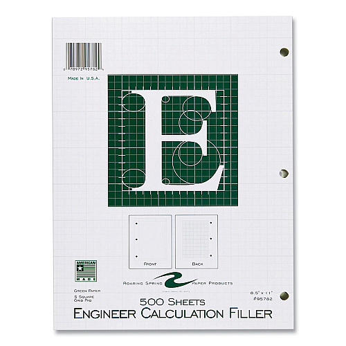 Roaring Spring Engineer Filler Paper, 3-Hole, Frame Format/Quad Rule (5 sq/in, 1 sq/in) 500 Sheets/Pack, 5/Carton (95782CS)
