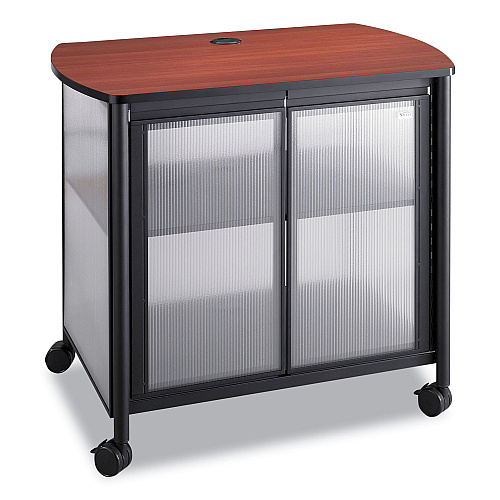 Safco Impromptu Deluxe Machine Stand with Doors, Wood, 3 Shelf, 34.75 x 25.5 x 30.75, Cherry/White/Black (1859BL)