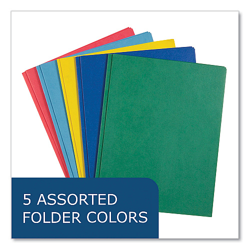 Roaring Spring Pocket Folder with 3 Fasteners, 0.5" Capacity, 11 x 8.5, Assorted Colors, 100/Carton (54200CS)