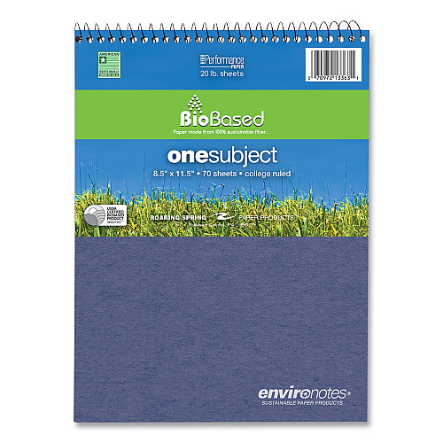 Roaring Spring Earthtones BioBased 1 Subject Notebook, Medium/College Rule, Assorted Covers, (70) 8.5 x 11.5 Sheets, 24/Carton (13363CS)