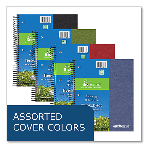 Roaring Spring Earthtones BioBased 5 Subject Notebook, Medium/College Rule, Randomly Assorted Covers, (160) 11x9 Sheets, 12/Carton (13367CS)