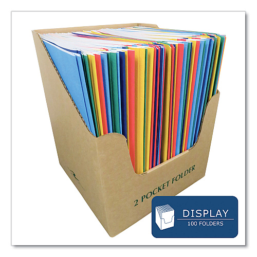 Roaring Spring Pocket Folder with 3 Fasteners, 0.5" Capacity, 11 x 8.5, Assorted Colors, 100/Carton (54200CS)