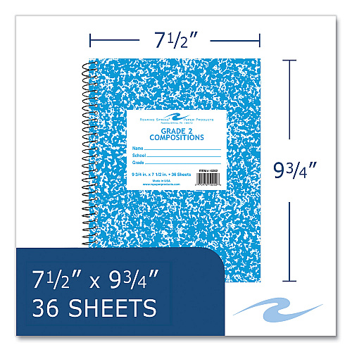 Roaring Spring Composition Book, 1-Subject, Grade 2 Manuscript Format, Blue Cover, (36) 9.75 x 7.5 Sheets, 48/Carton (10202CS)