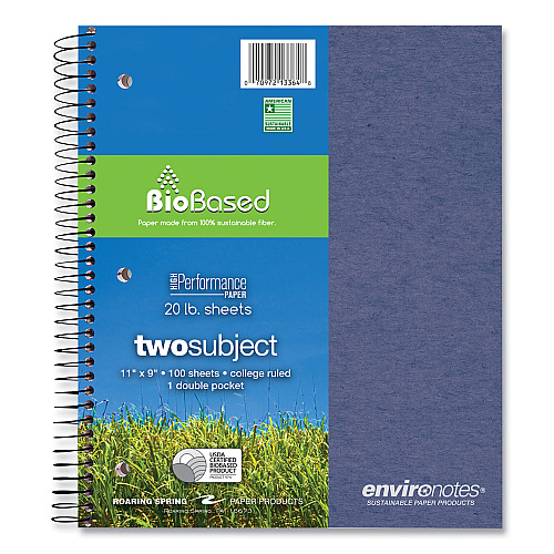 Roaring Spring Earthtones BioBased 2 Subject Notebook, Medium/College Rule, Randomly Assorted Covers, (100) 11 x 9 Sheets, 24/Carton (13364CS)