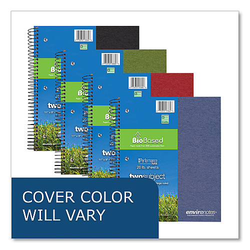 Roaring Spring Earthtones BioBased 2 Subject Notebook, Medium/College Rule, Randomly Assorted Covers, (100) 11 x 9 Sheets, 24/Carton (13364CS)