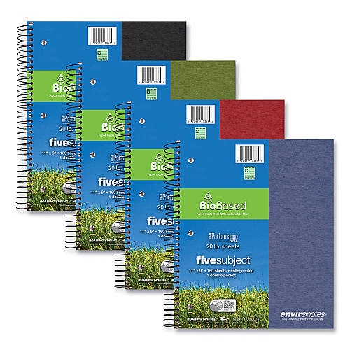 Roaring Spring Earthtones BioBased 5 Subject Notebook, Medium/College Rule, Randomly Assorted Covers, (160) 11x9 Sheets, 12/Carton (13367CS)