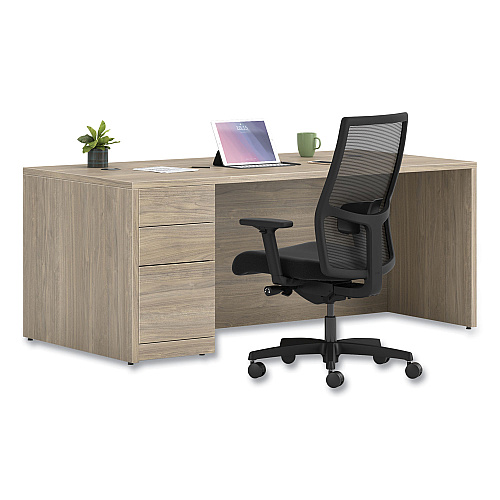 HON 10500 Series Single Full-Height Pedestal Desk, Left: Box/Box/File, 72" x 36" x 29.5", Kingswood Walnut (105896LLKI1)