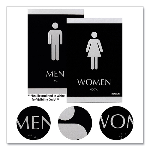 Headline Century Series Office Sign, Men; Women, 6 x 9, Black/Silver (4248)