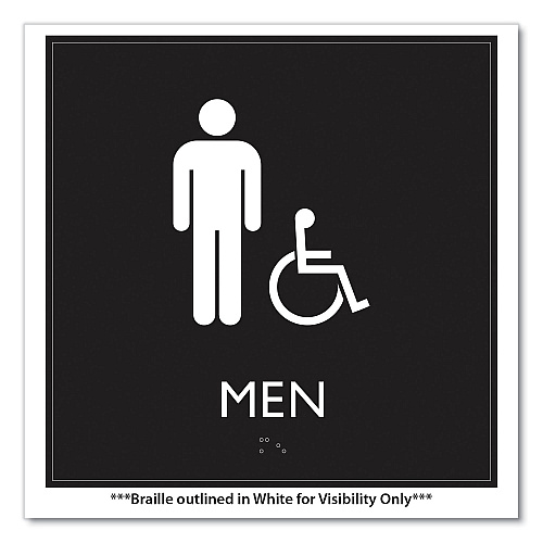 Headline ADA Sign, Men Accessible, Plastic, 8 x 8, Clear/White (66915)