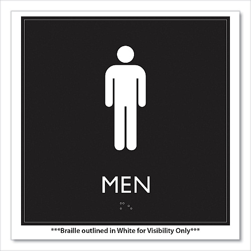 Headline ADA Sign, Men, Plastic, 8 x 8, Clear/White (66914)
