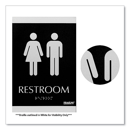 Headline Century Series Office Sign, Men/Women Restroom, 6 x 9, Black/Silver (4249)