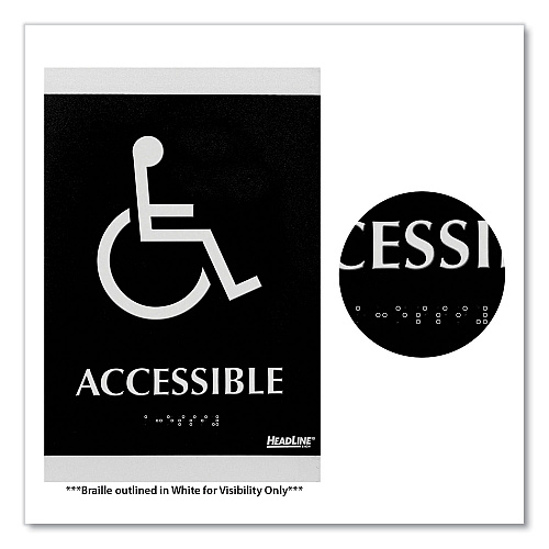 Headline Century Series Office Sign, Accessible, 6 x 9, Black/Silver (4764)