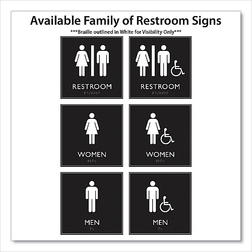 Headline ADA Sign, Unisex Accessible Restroom, Plastic, 8 x 8, Clear/White (66911)