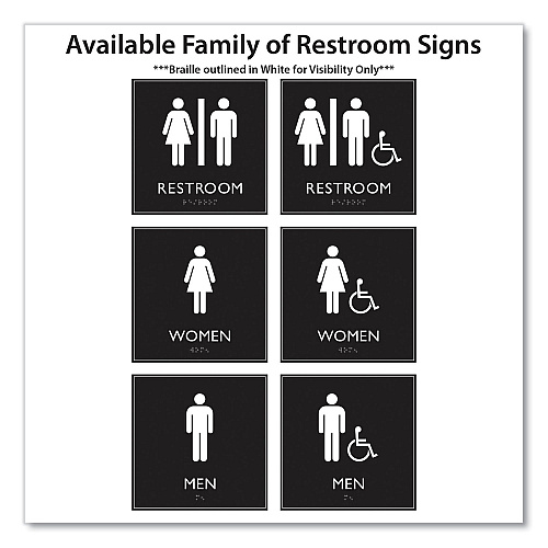Headline ADA Sign, Unisex Restroom, Plastic, 8 x 8, Clear/White (66910)