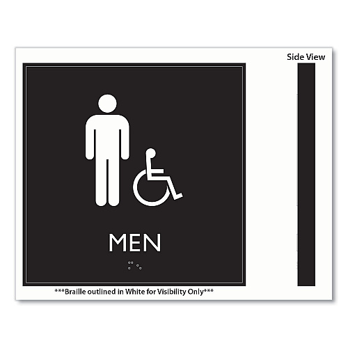 Headline ADA Sign, Men Accessible, Plastic, 8 x 8, Clear/White (66915)