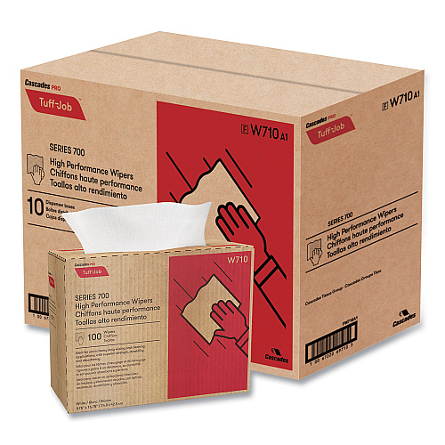Cascades Tuff-Job Spunlace Towels, Pop Up Box, 9.75 x 16.75, White, 100/Box, 10 Boxes/Carton (W710)