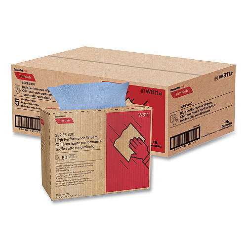 Cascades Tuff-Job Spunlace Towels, Pop Up Box, 9.75 x 16.75, Blue, 80/Box, 5 Boxes/Carton (W811)