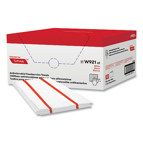Cascades Tuff-Job S900 Antimicrobial Foodservice Towels, 12 x 24, White/Red, 150/Carton (W921)