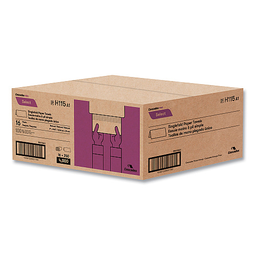 Cascades&reg; Pro Single Fold Paper Towels, 1-Ply, Brown, 4000 Towels (H115)