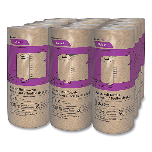 Cascades Select Kitchen Roll Towels, 2-Ply, 11" x 166.6 ft, Natural, 250/Roll, 12/Carton (K251)