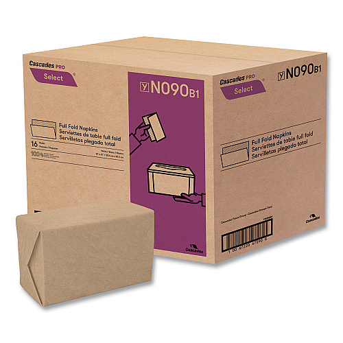 Cascades Select Full Fold II Napkins, 1-Ply, 12 x 12, White, 375/Pack, 24/Carton (N090)