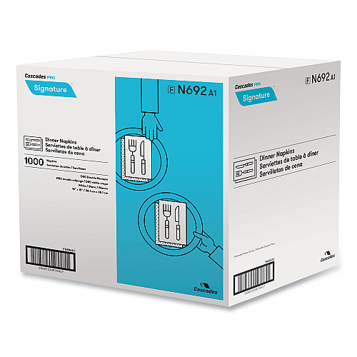 Cascades Select Dinner Napkins, 1-Ply, 15 x 15, White, 1000/Carton (N692)