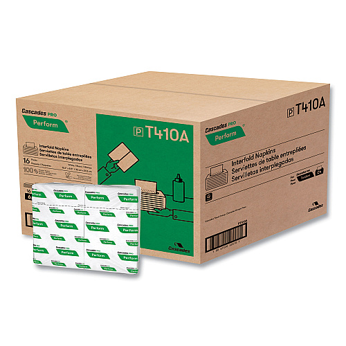 Cascades Perform Interfold Napkins, 1-Ply, 6.5 x 4.25, White, 376/Pack, 16 Packs/Carton (T410)