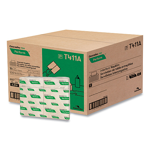 Cascades Perform Interfold Napkins, 1-Ply, 6.5 x 4.25, Natural, 376/Pack, 16 Packs/Carton (T411)