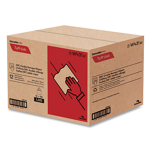 Cascades Tuff-Job Double Recrepe Wipers, 9.25 x 12.5, White, 110/Box, 12 Boxes/Carton (W431)