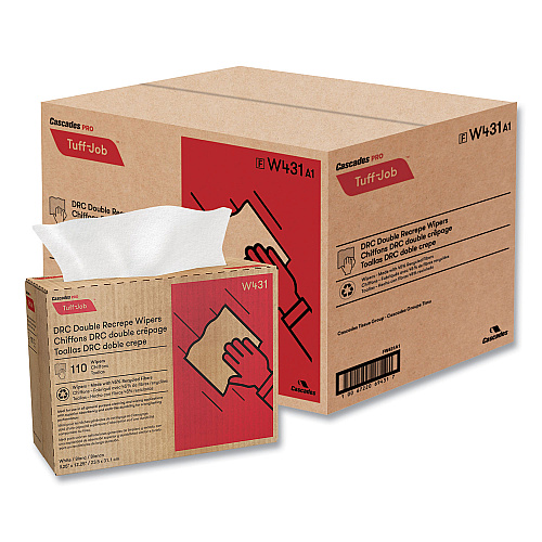 Cascades Tuff-Job Double Recrepe Wipers, 9.25 x 12.5, White, 110/Box, 12 Boxes/Carton (W431)
