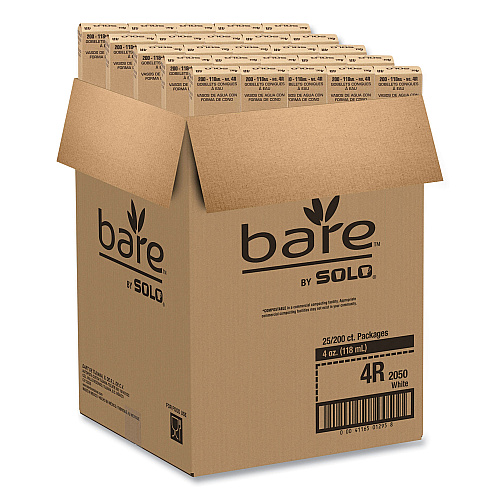 SOLO Cone Water Cups, ProPlanet Seal, Cold, Paper, 4 oz, Rolled Rim, White, 200/Bag, 25 Bags/Carton (4R2050)