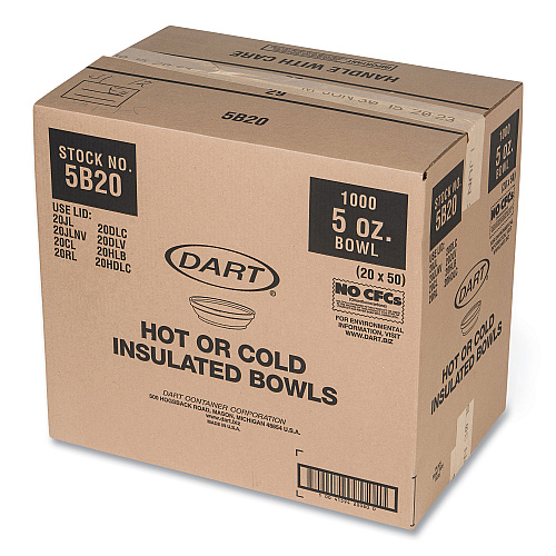 Dart Insulated Foam Bowls, 5 oz, White, 50/Pack, 20 Packs/Carton (5B20)