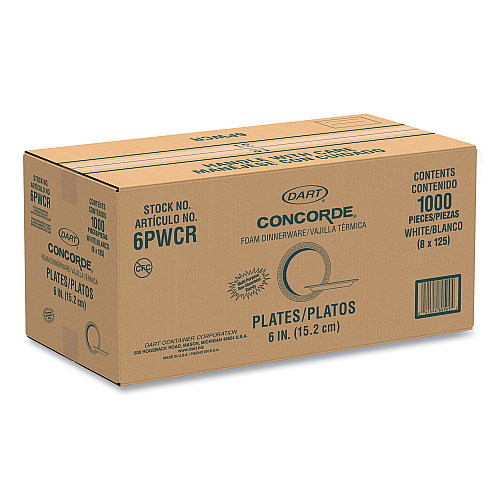Dart Concorde Foam Plate, 6" dia, White, 1,000/Carton (6PWCR)