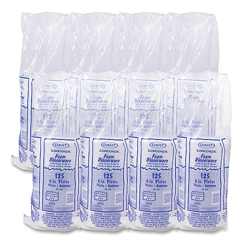 Dart Concorde Foam Plate, 6" dia, White, 1,000/Carton (6PWCR)