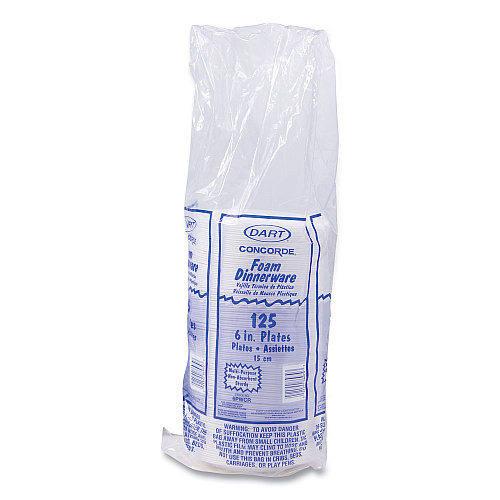 Dart Concorde Foam Plate, 6" dia, White, 1,000/Carton (6PWCR)