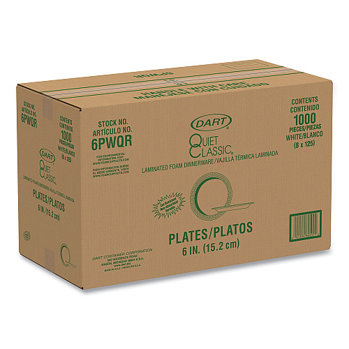 Dart Quiet Classic Laminated Foam Dinnerware Plates, 6" dia, White, 125/Pack, 8 Packs/Carton (6PWQR)