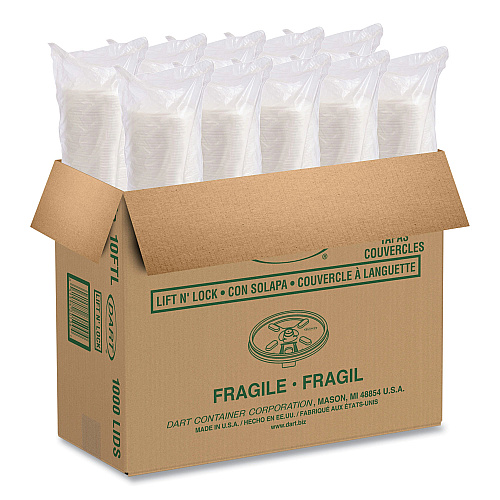 Dart Lift n' Lock Plastic Hot Cup Lids, Fits 10 oz Cups, White, 1,000/Carton (10FTL)