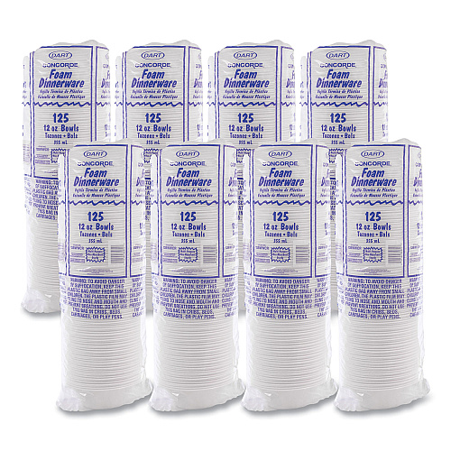 Dart Concorde Foam Bowl, 10, 12 oz, White, 125/Pack, 8 Packs/Carton (12BWWCR)